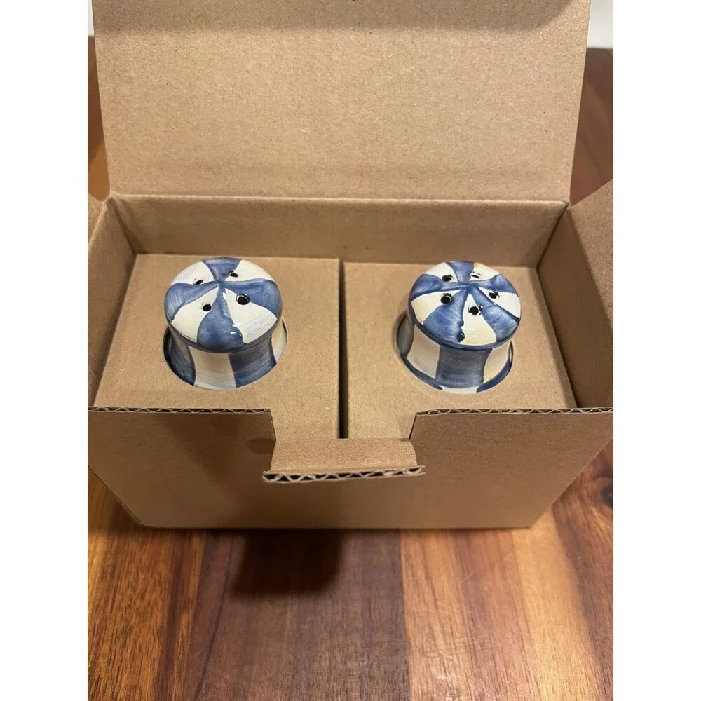 Mackenzie Childs Royal Check Salt & Pepper Shakers New in Box